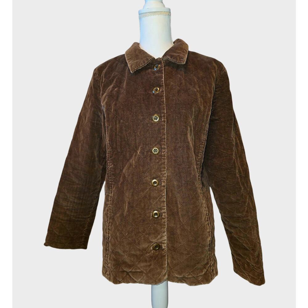 Vintage Corduroy Jacket Women's Size L Brown Retro 90s Collard Textured Pockets